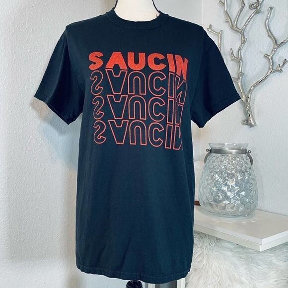 Graphic Short Sleeve Tee Black Red Casual - Picture 1 of 4